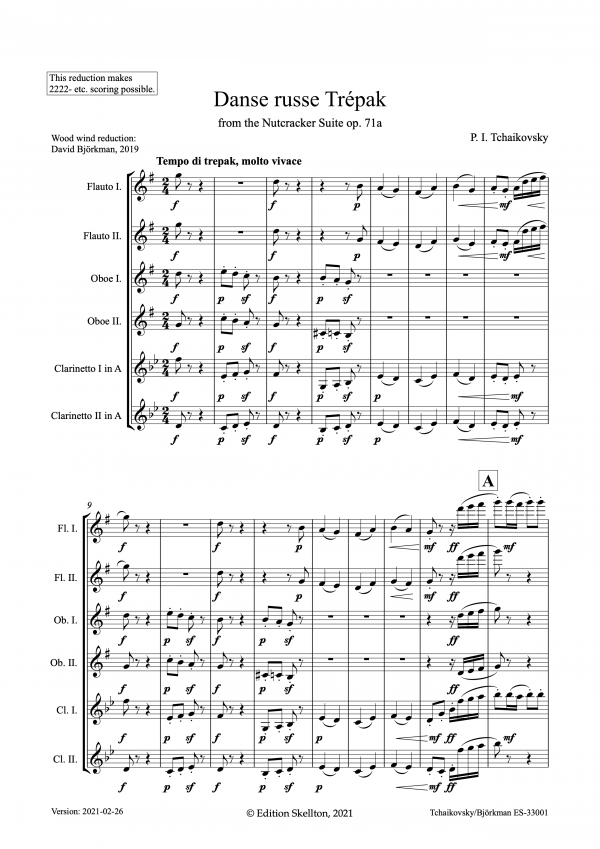 Tchaikovsky: Trépak from the Nutcracker suite - Woodwind reduction. Full set, score and parts - Image 2