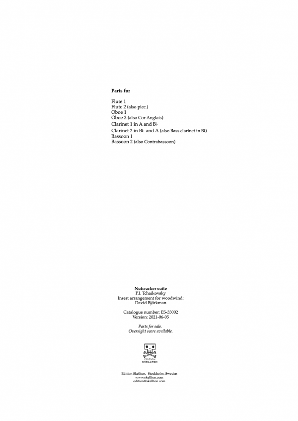 Tchaikovsky: Complete Nutcracker suite, woodwind reduction. Parts only. - Image 2